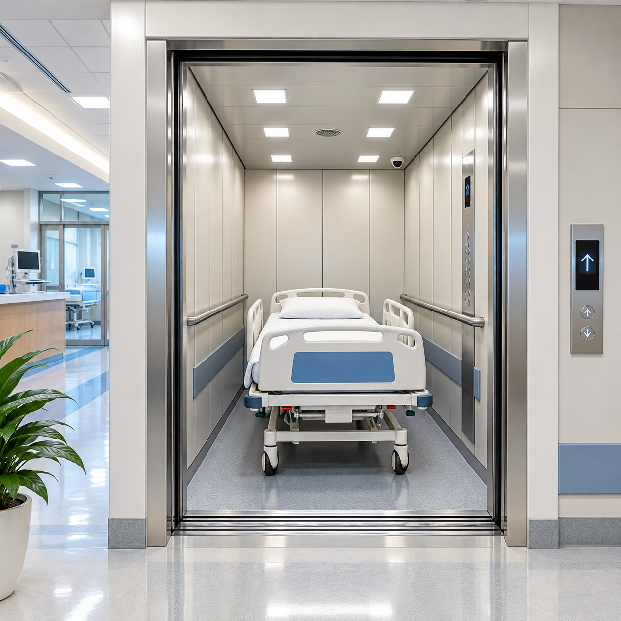 MS Automatic Hospital Lift – Premium Powder Coated Hospital Elevator ORSHA ORSHA MS Automatic Hospital Lift with Powder Coated Cabin, Automatic Doors and Hospital Patient Bed