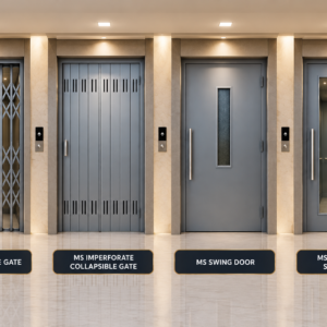 ORSHA MS Manual Passenger Lift Door Designs – Collapsible Gate, Imperforate Collapsible Gate, Swing Door and Glass Vision Swing Door