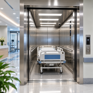 ORSHA SS Automatic Hospital Lift with Stainless Steel Cabin, Automatic Doors and Hospital Patient Bed